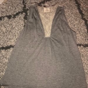 Pins and Needles gray tank with lace detail